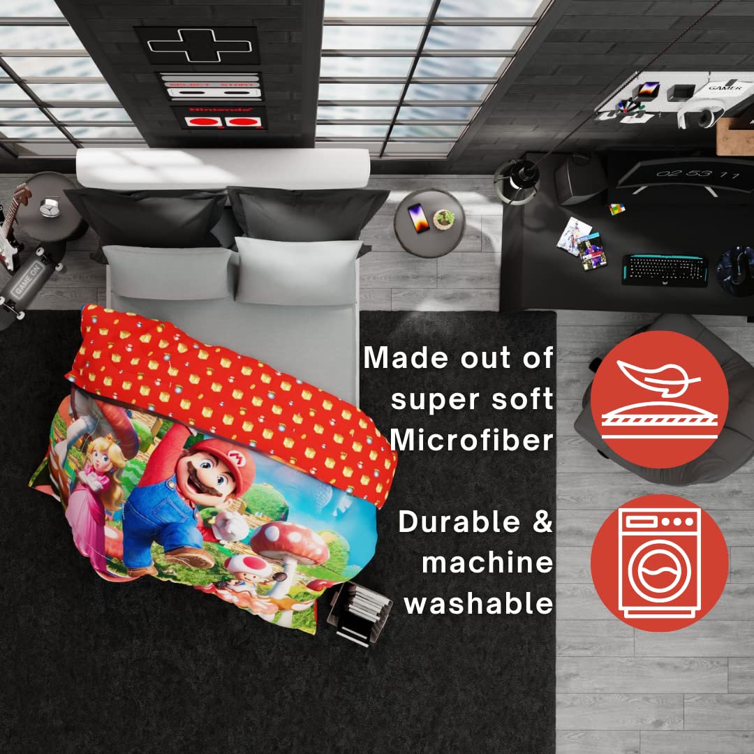 Franco The Super Mario Bros. Movie Kids Bedding Super Soft Microfiber Reversible Comforter, Twin/Full Size 72'' X 86'', (100% Of