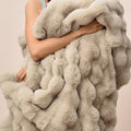 Phf Luxury Faux Rabbit Fur Blanket Twin Size, Ultra Soft Fluffy Plush Cozy Warm Bubble Blanket For Bed, Couch, Chair, Sofa Decor