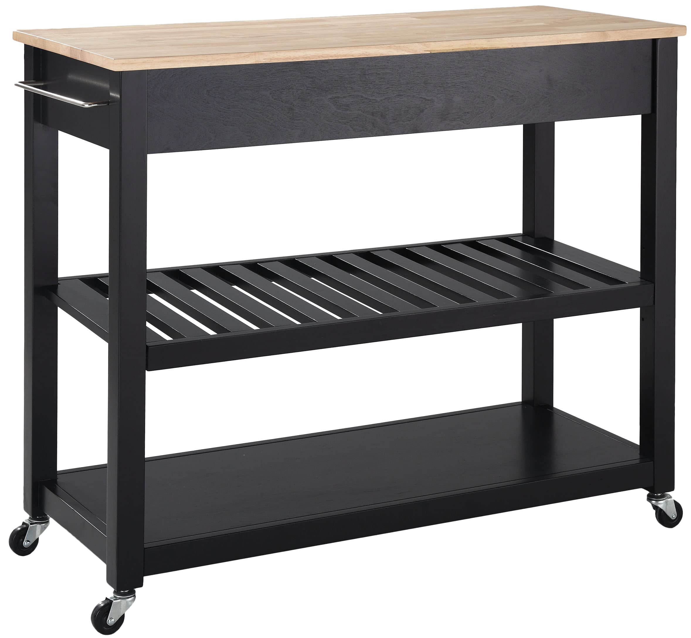 Crosley Furniture Wood Top Kitchen Prep Rolling Cart, Microwave Stand, Coffee Bar, with Shelves and Drawers, Black