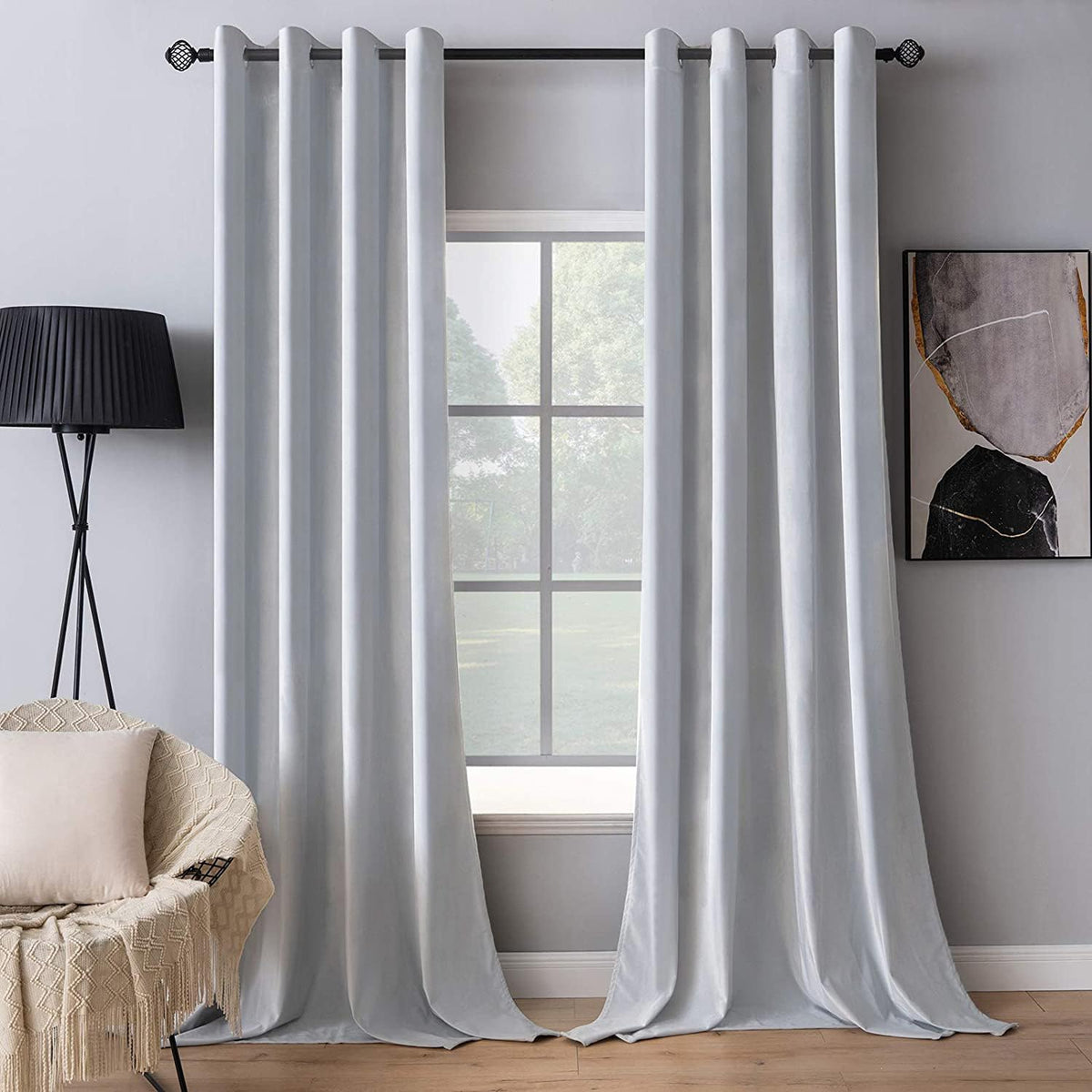 Miulee 2 Pieces Greyish White Velvet Curtains Exquisite & Elegant Grommet Thermal Soundproof Room Darkening Light Blocking Drape
