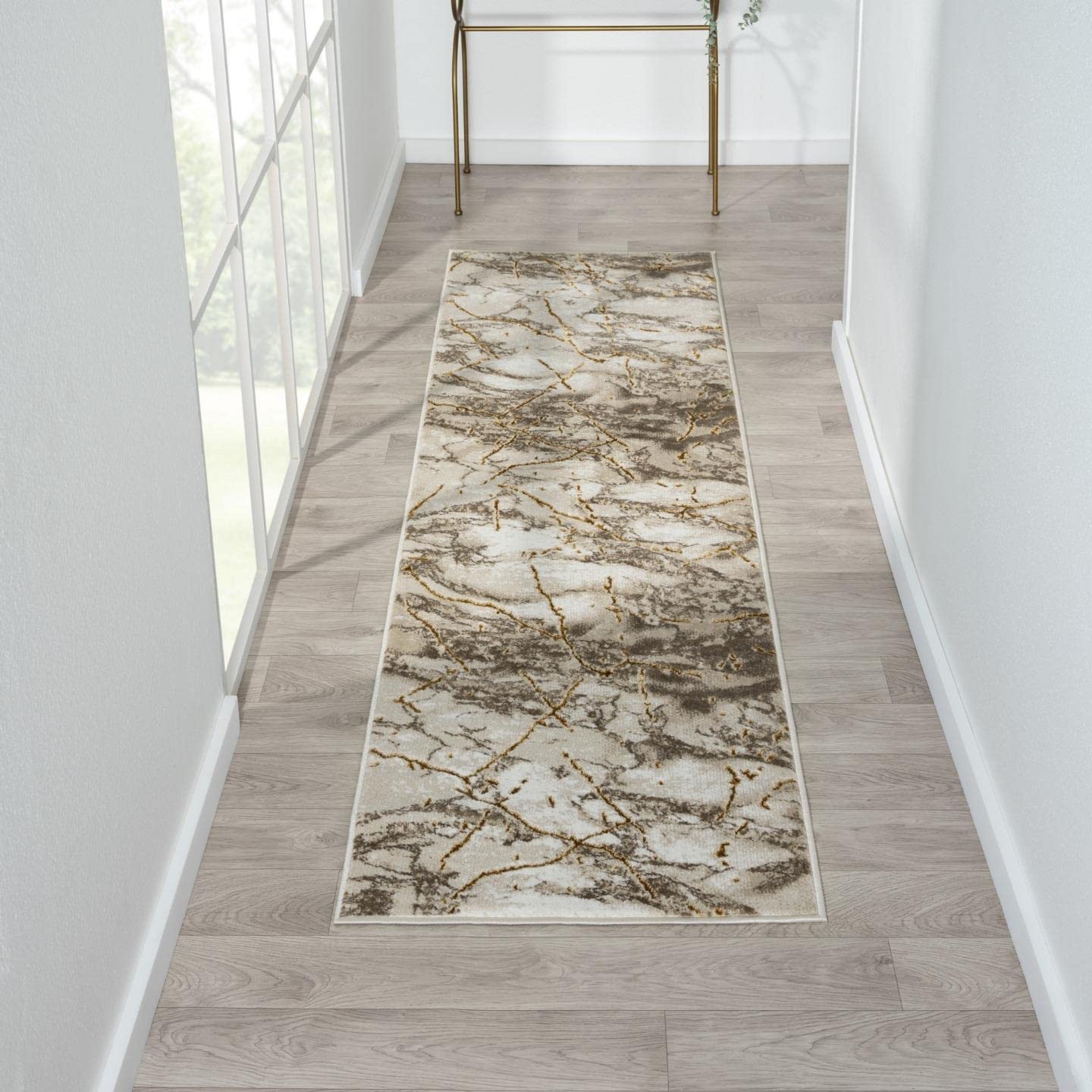 LUXE WEAVERS Marble Abstract Beige 2x7 Area Rug
