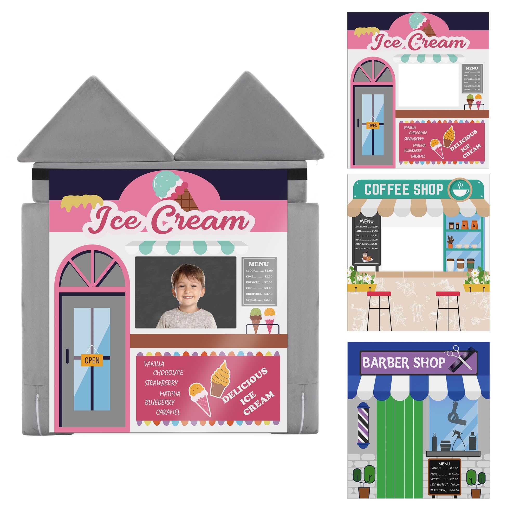 Balapet 3 Pcs Play Panel For Childrens Foam Sofa Kids Couch Funny Ice Cream Parlor,Coffee Shop,Barber Shop Kids Sofa Panel,Sofa