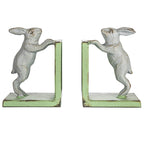 Creative Co-Op Decorative 2-Tone Cast Metal Rabbit Bookends, Green And Grey, Set Of 2