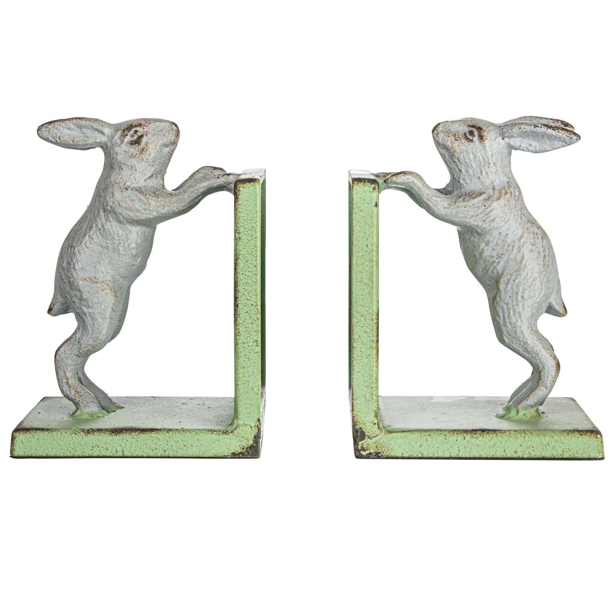 Creative Co-Op Decorative 2-Tone Cast Metal Rabbit Bookends, Green And Grey, Set Of 2