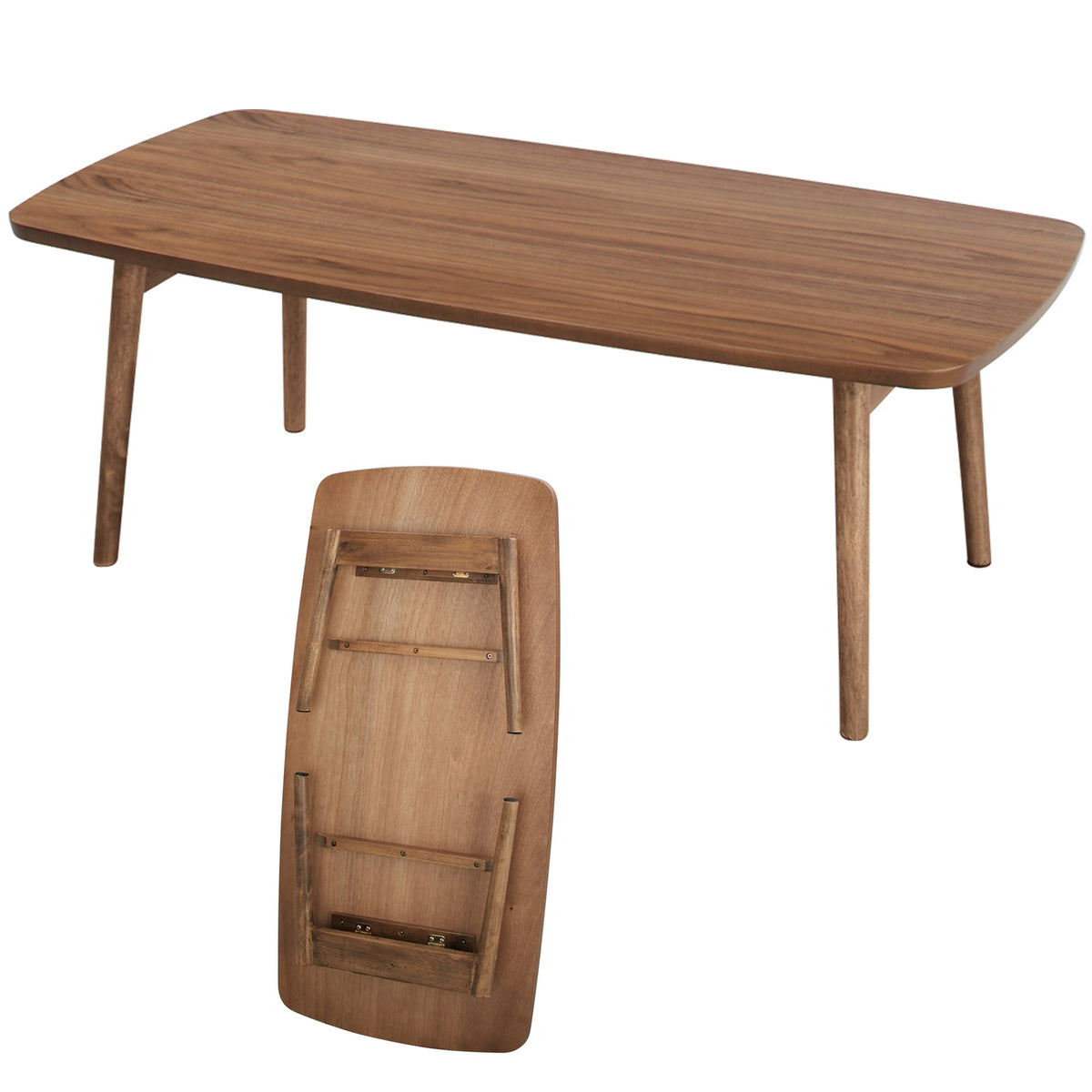 AZUMAYA Folding Legs Table W41.3 x D20.5 x H13.8 Inches Natural Walnut and Rubber Wood Material Home and Living Coffee Table Wal
