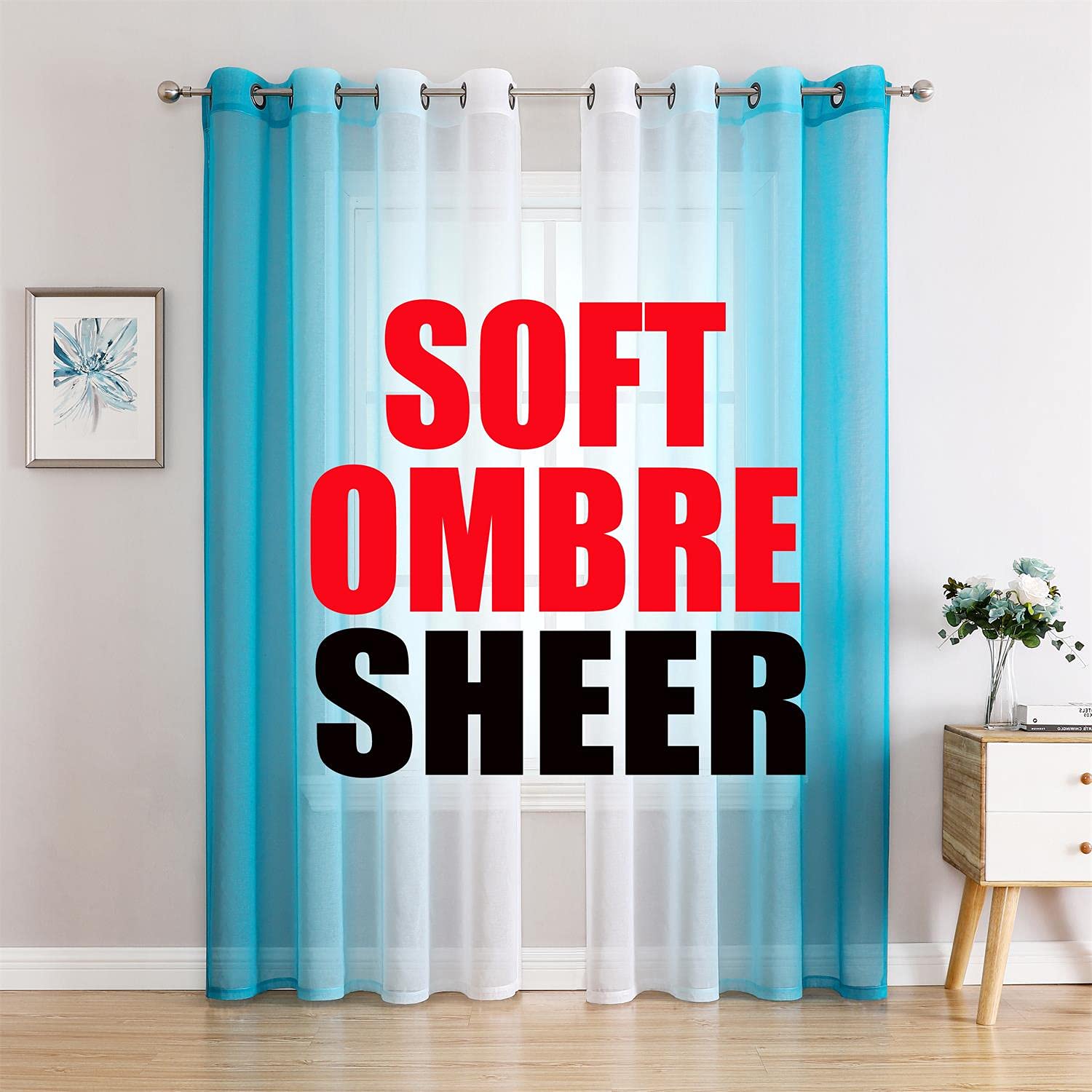 G2000 Sheer Curtains & Drapes 84 Inches Long Turquoise and White Ombre Curtains for Bedroom Living Room Window Curtains Light Fi