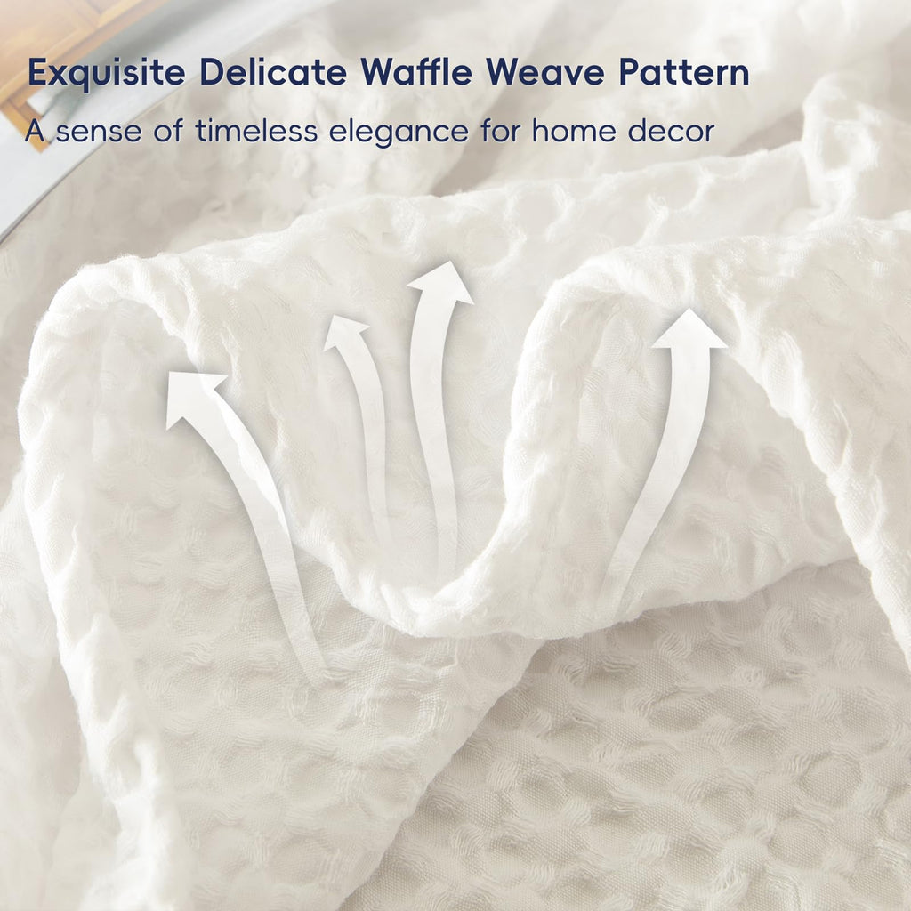 Phf Ultra Soft Waffle Weave Blanket Queen Size 90'X 90'- Washed Lightweight Breathable Cozy Woven Blanket For Bed - Aesthetic Decor For Couch Bedding Sofa Home Car - Coconut White