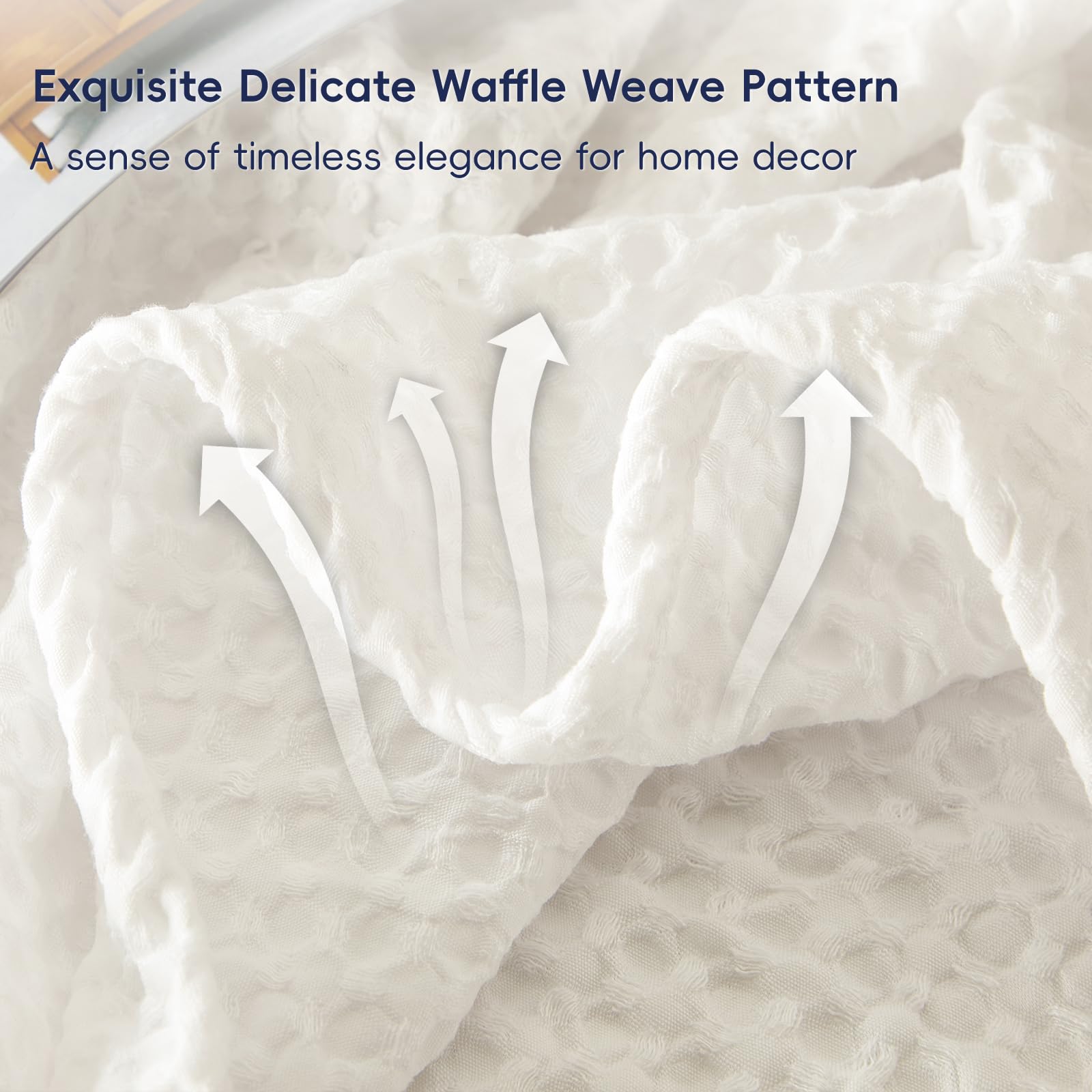 Phf Ultra Soft Waffle Weave Blanket Queen Size 90'X 90'- Washed Lightweight Breathable Cozy Woven Blanket For Bed - Aesthetic Decor For Couch Bedding Sofa Home Car - Coconut White