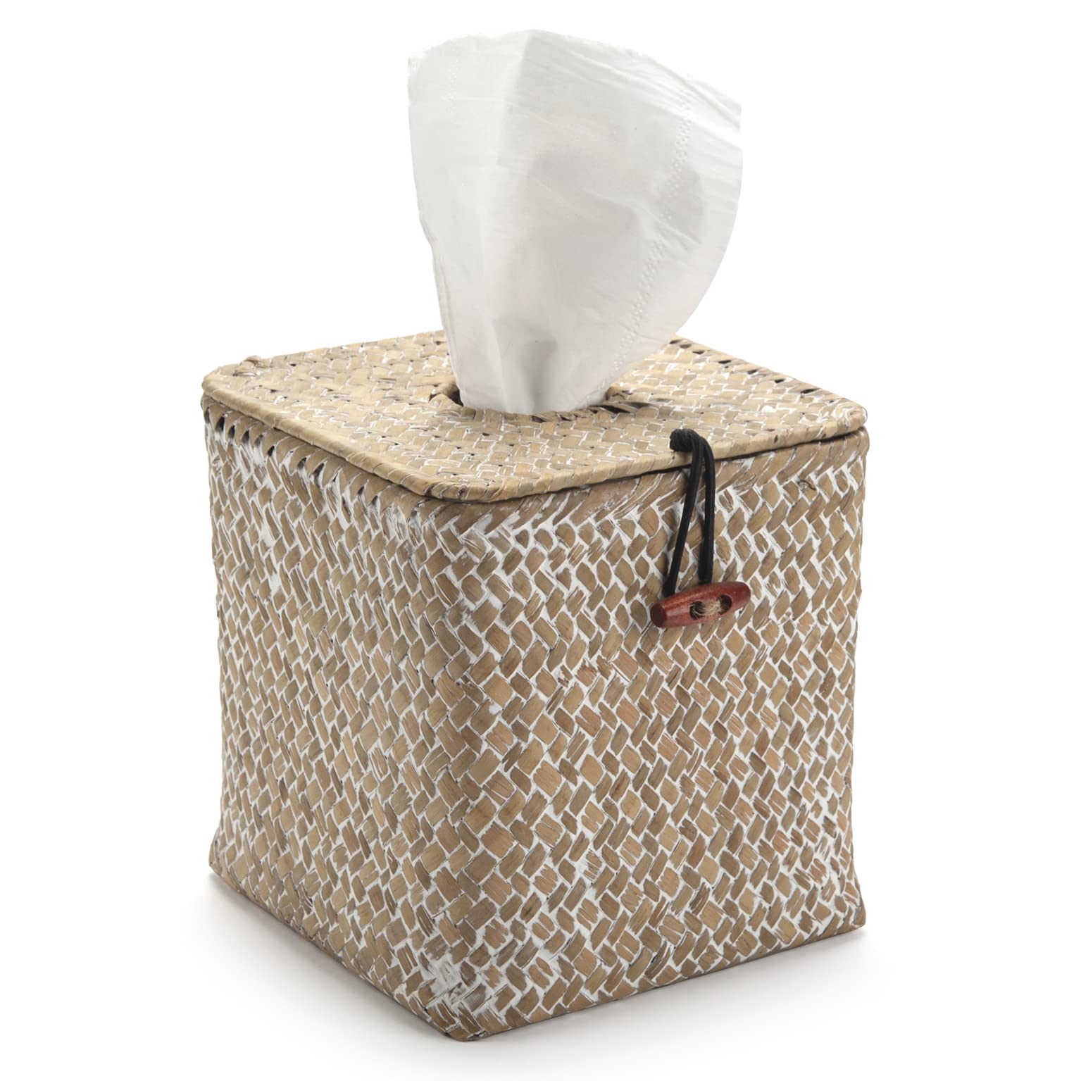Seagrass Square Tissue Box Cover Woven Napkin Holder Decorative for Bathroom Farmhouse (Whitewash, 5.5 x 5.5 x 5.5 Inch)