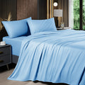Shilucheng 4 Piece King Sheet Sets, Cooling Sheets, Blend Rayon Derived From Bamboo, Deep Pocket Up To 16', Breathable & Soft Bed Sheets, Hotel Silky Bedding Set, Lake Blue