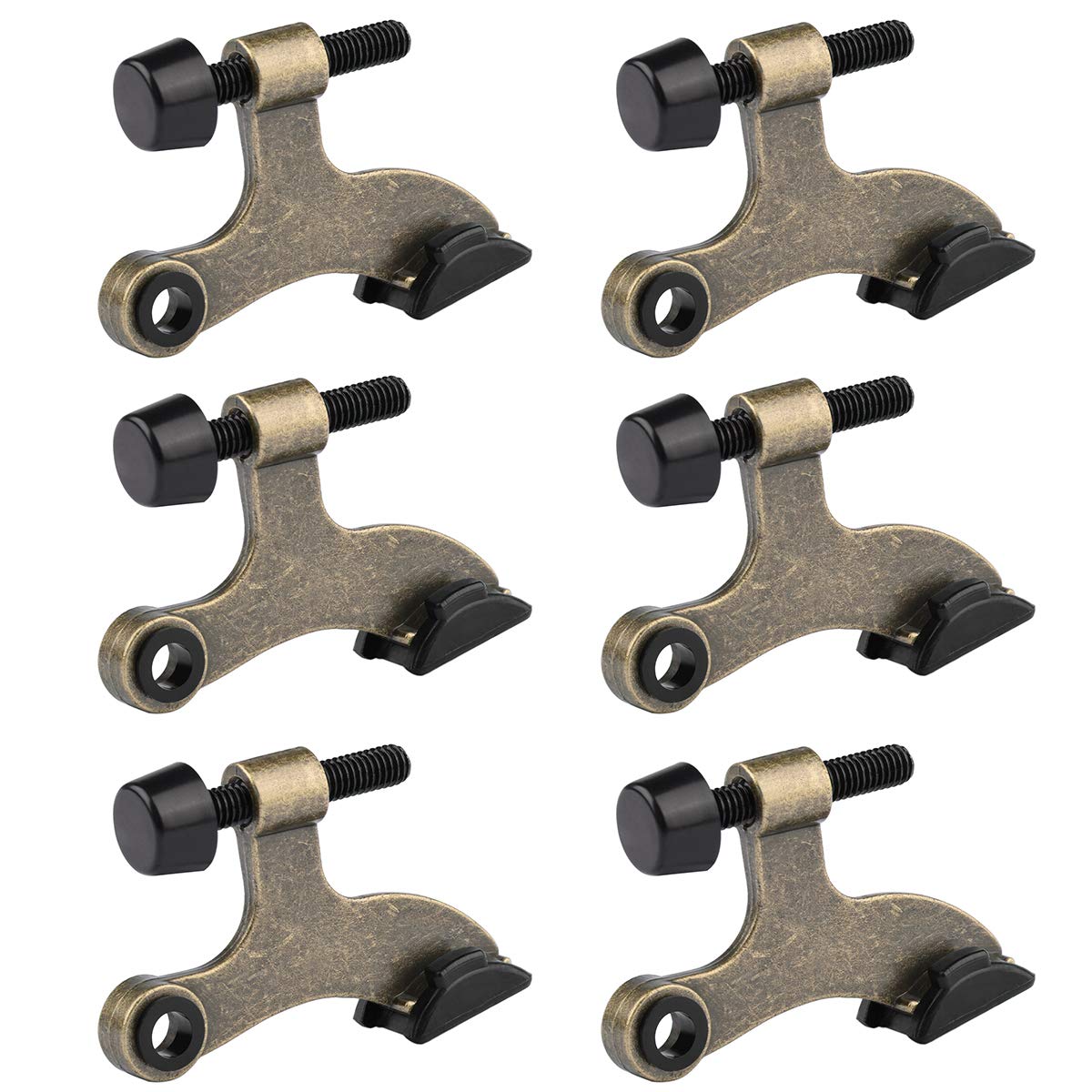 Homotek 6 Pack Hinge Pin Antique Brass Door Stopper, Adjustable Deluxe Heavy Duty Door Stopper 2-1/2'X1-3/4   , With Black Rubb
