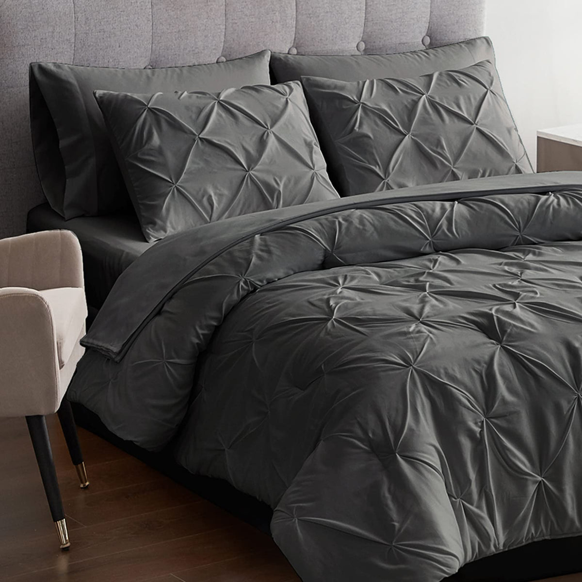 Maple&Stone Twin Xl 5 Piece Comforter Set, Dark Grey, 68' X 88'