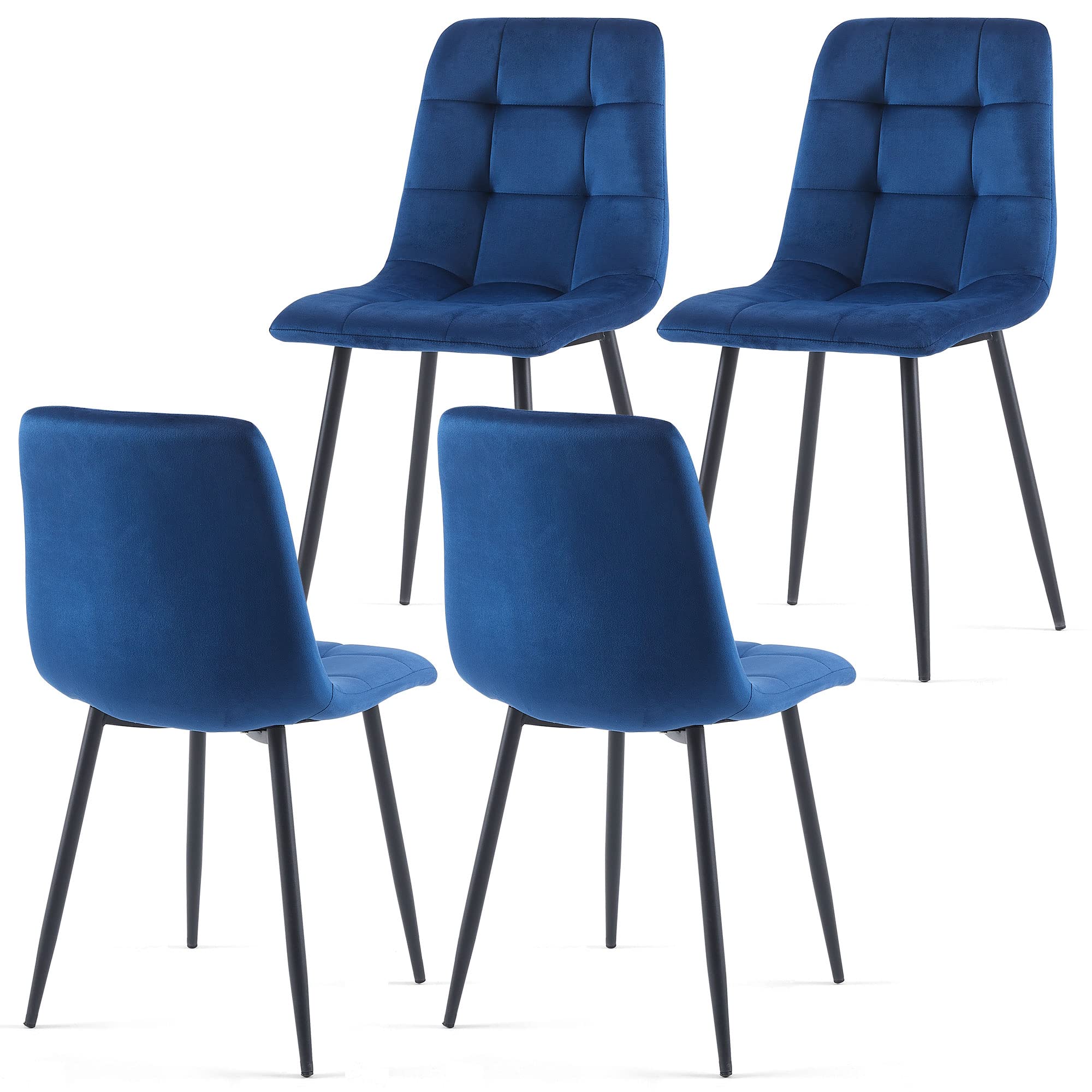 Nordicana Navy Blue Velvet Dinner Chairs Set Of 4, Modern Armless Biscuit Tufted Dining Side Chairs With Metal Legs For Kitchen