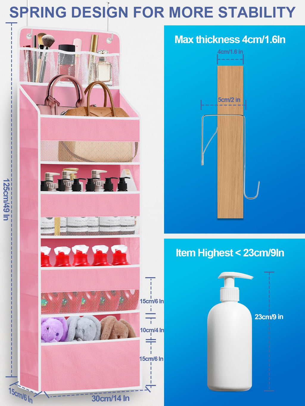 2 Pack Over Door Organizer, Behind Door Hanging Organizer With Clear Window 4 Large Capacity Pockets, Foldable Over The Door Sto