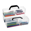 Btsky 3 Pack Long Plastic Pencil Box Portable Clear Home Utility Boxes With Black Handle Stationery Storage Organizer Painting T