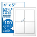 4' X 5' Printable Shipping Labels Compatible With Inkjet And Laser Printers - 100 Sheets, 400 Total Matte White Paper Stickers