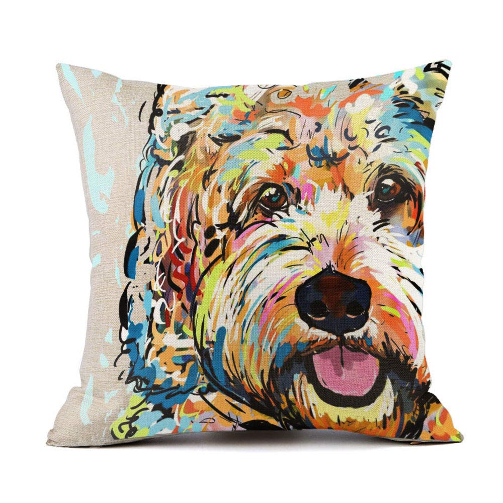 Redland Art Cute Pet Goldendoodle Frise Dog Pattern Throw Pillow Covers Linen Cushion Cover Cases Pillowcases Sofa Home Decor 18