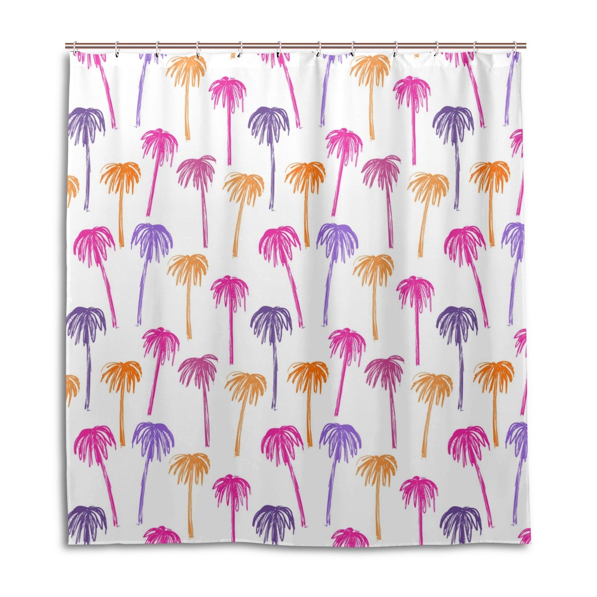 My Little Nest Waterproof Shower Curtain For Bathroom Colored Palm Trees Polyester Fabric Bath Stall Curtain With Free Hooks 66X72''