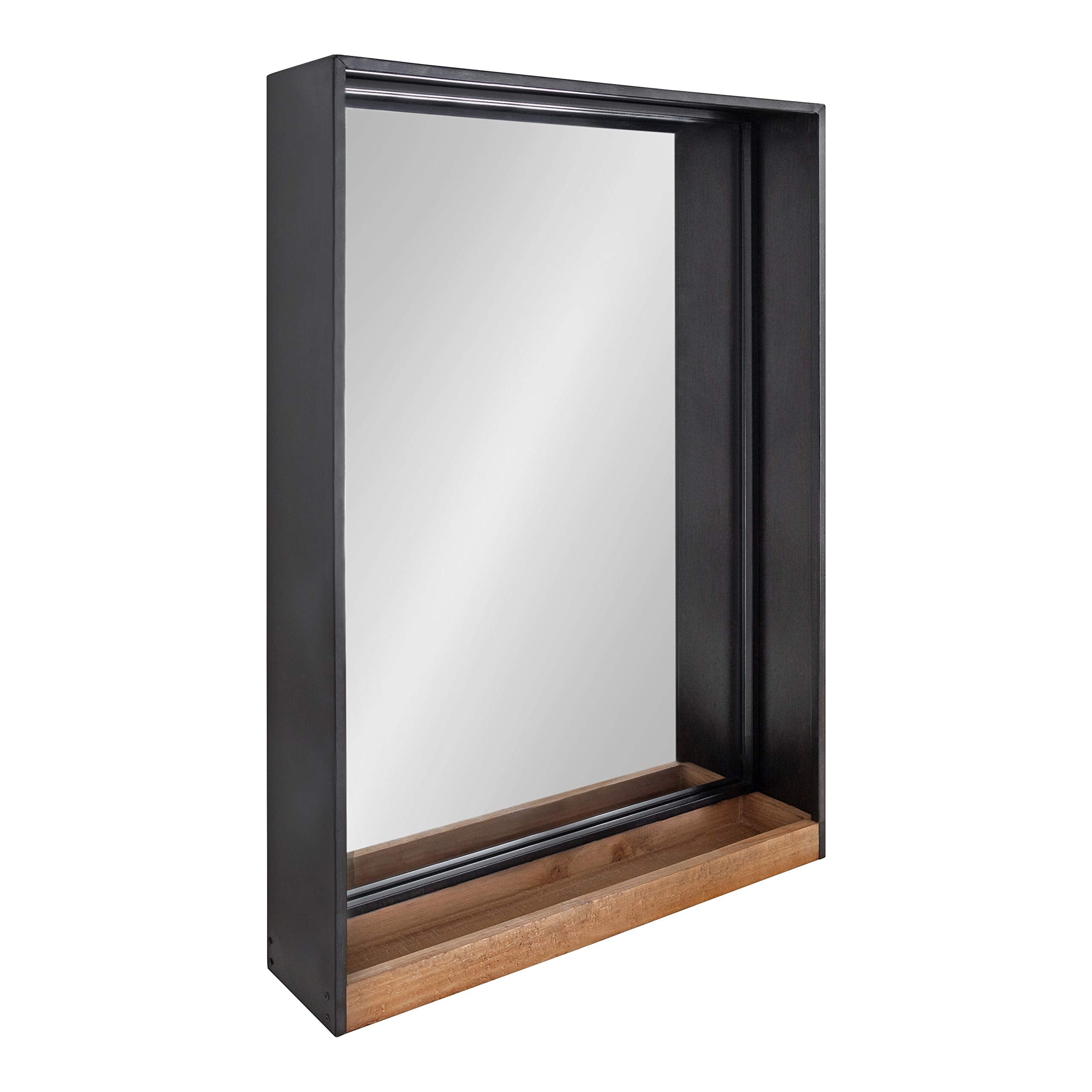 Kate and Laurel Mehta Modern Metal Framed Wall Mirror with Wood Shelf, 20 x 30, Rustic Brown and Silver, Chic Farmhouse Mirror w