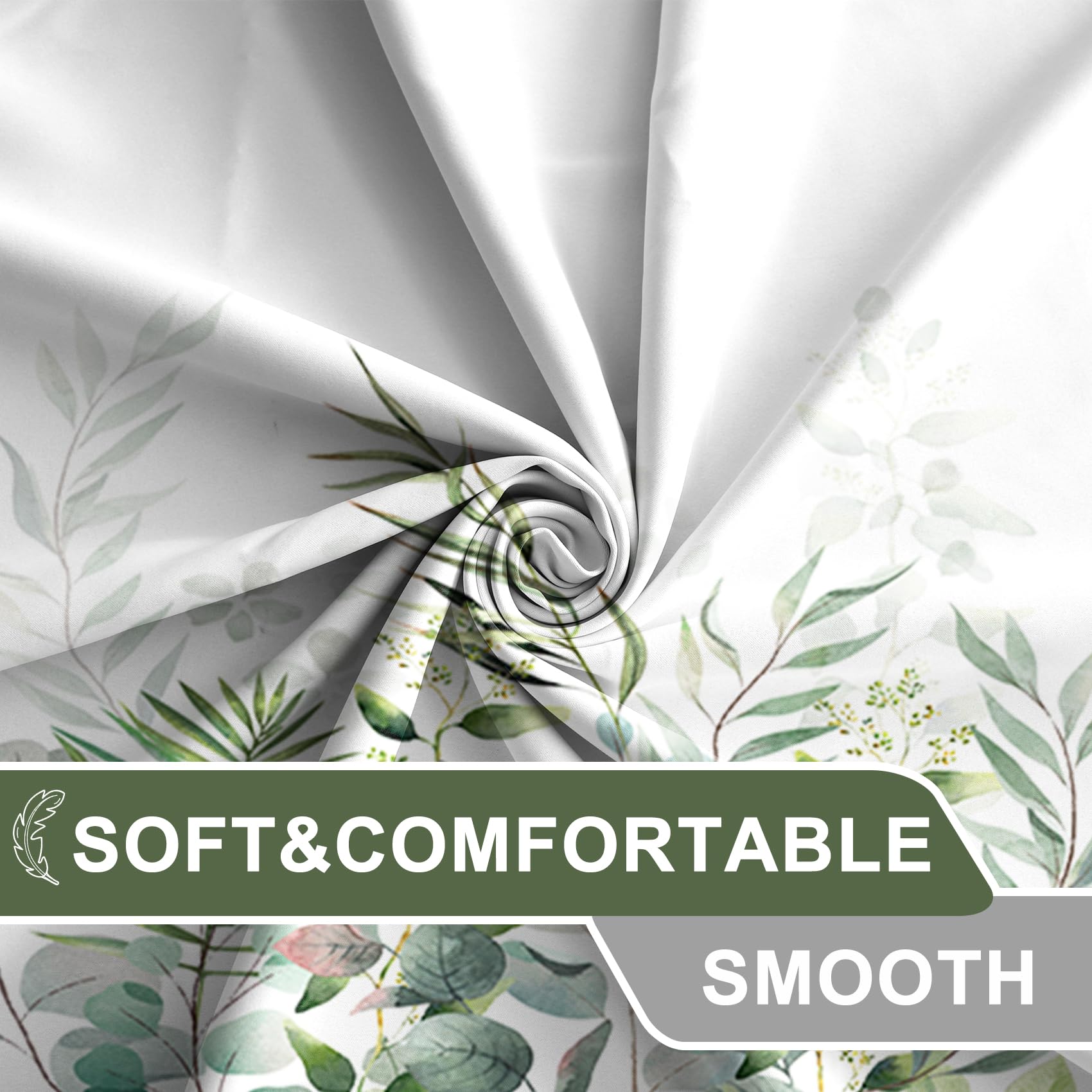 Awert Shower Curtain Plants For Bathroom,Waterproof Quick-Drying Green Leaves Shower Curtain Set With Hooks 72X72 Inch