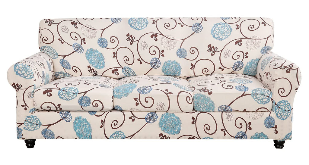 Searchi Stretch Sofa Cover Printed Couch Cover, Floral Pattern 4 Pieces Sofa Slipcover With 3 Separate Cushion Cover, Washable Furniture Protector For Living Room(Sofa, Ball Flower)