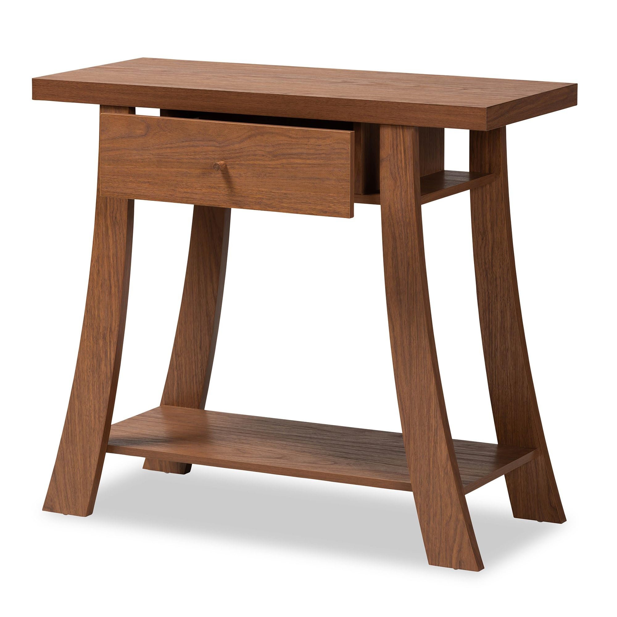 Baxton Studio Herman Modern and Contemporary Walnut Brown Finished Wood 1-Drawer Console Table