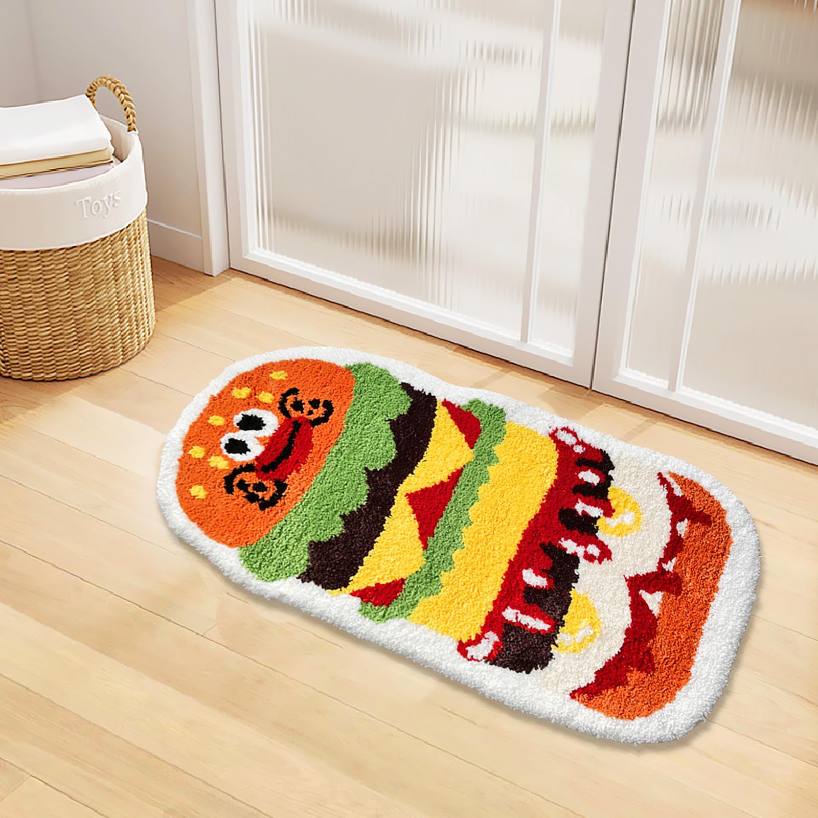 Ukeler Kids Rugs Bath Mats, Cute Hamburger Shape Area Rugs For Home Decoration Soft Nursery Rug Non-Slip Washable Funny Rugs For