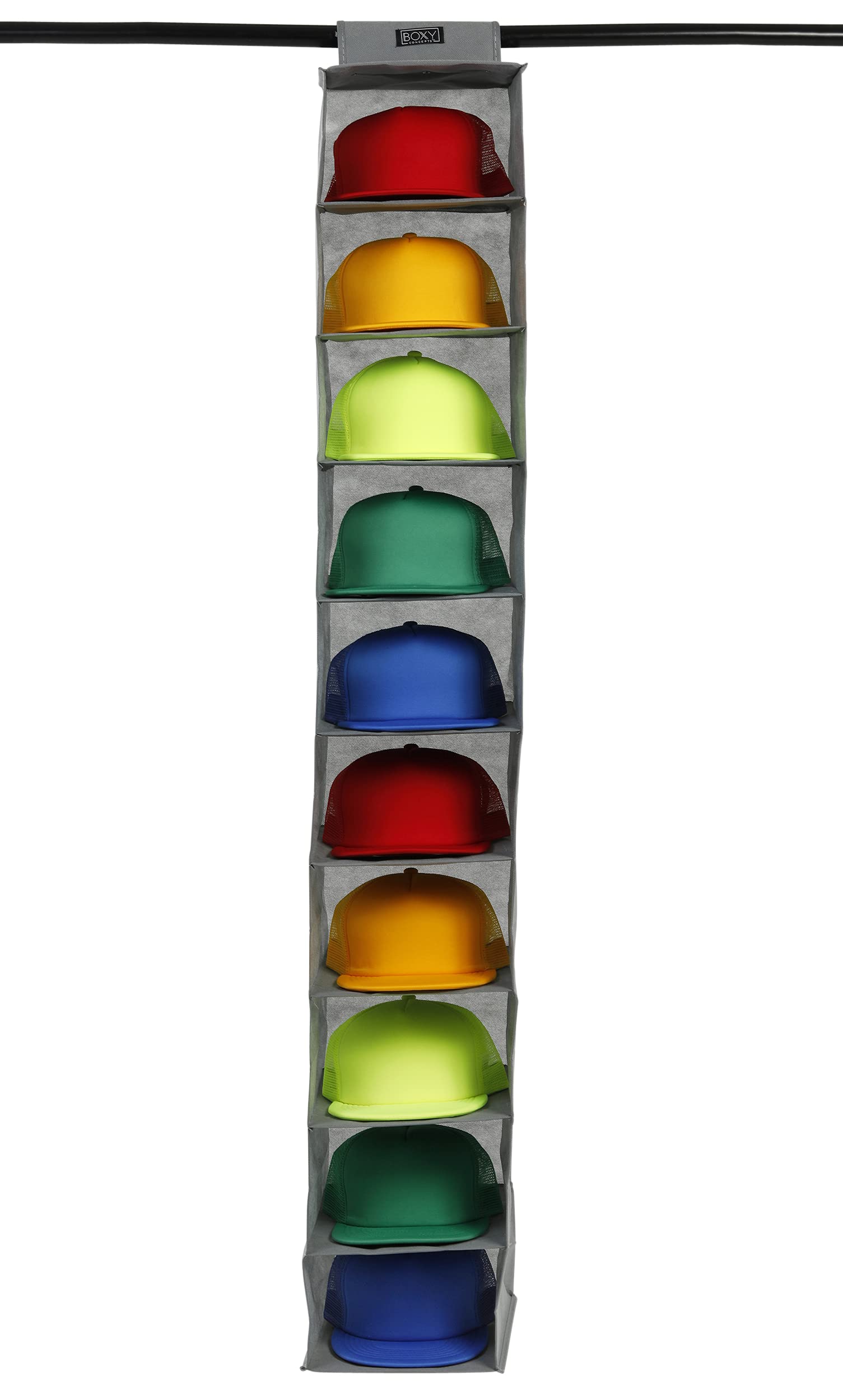 Boxy Concepts Hat Rack - 10 Shelf Hanging Closet Organizer Storage to Protect Your Caps with Hanger - Easy Baseball Hat Holder O
