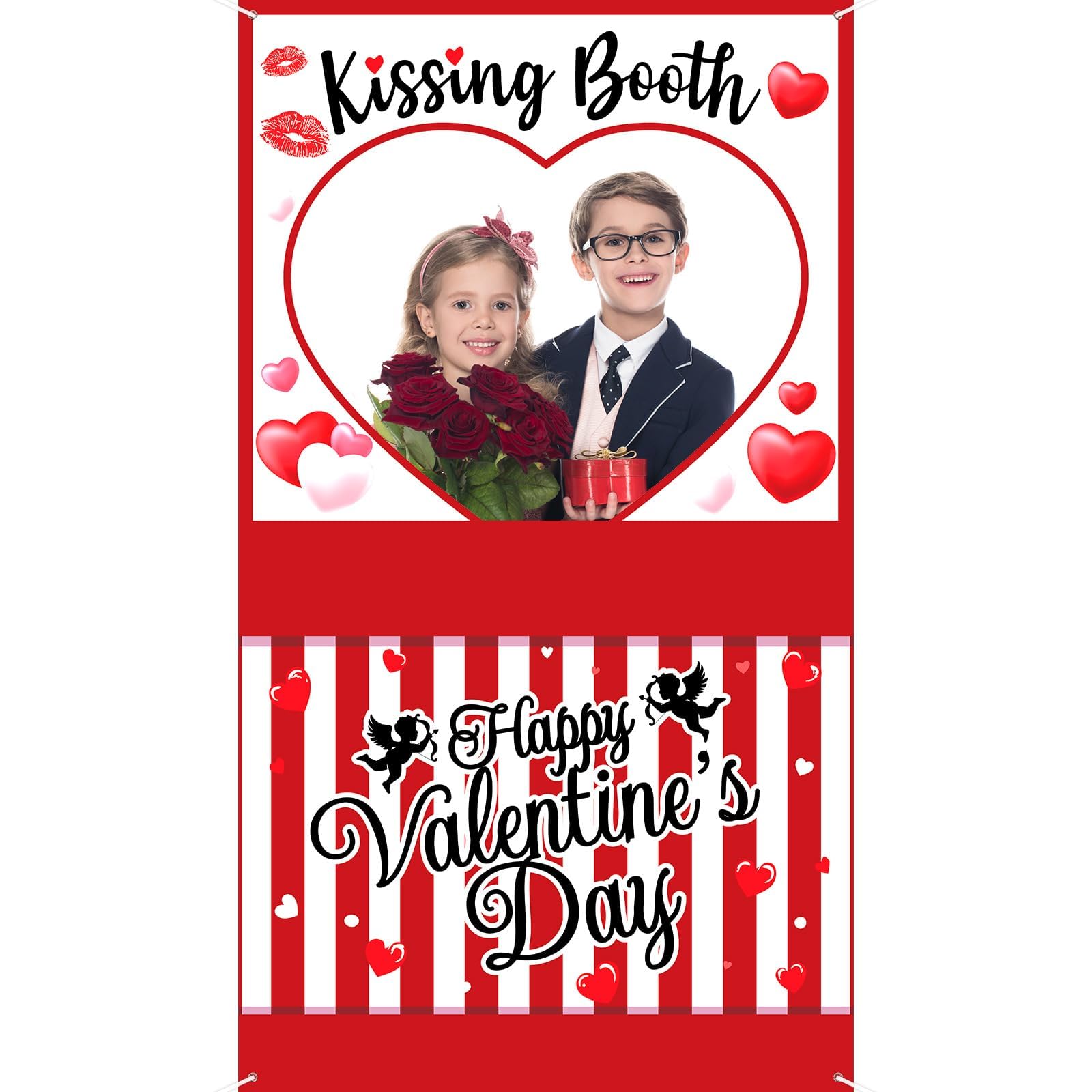 Happy Valentines Day Kissing Booth Photo Props Valentine Selfie Funny Backdrop Decorations Red Photo Booth Frame Door Cover for 