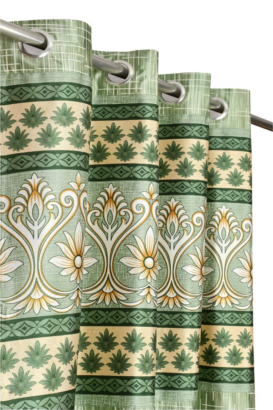 Rensum Polyester Eyelet 9Ft Curtain for Long Door Set of 2, Printed Design Print Curtain Drapes for Living Room Bedroom Kitchen