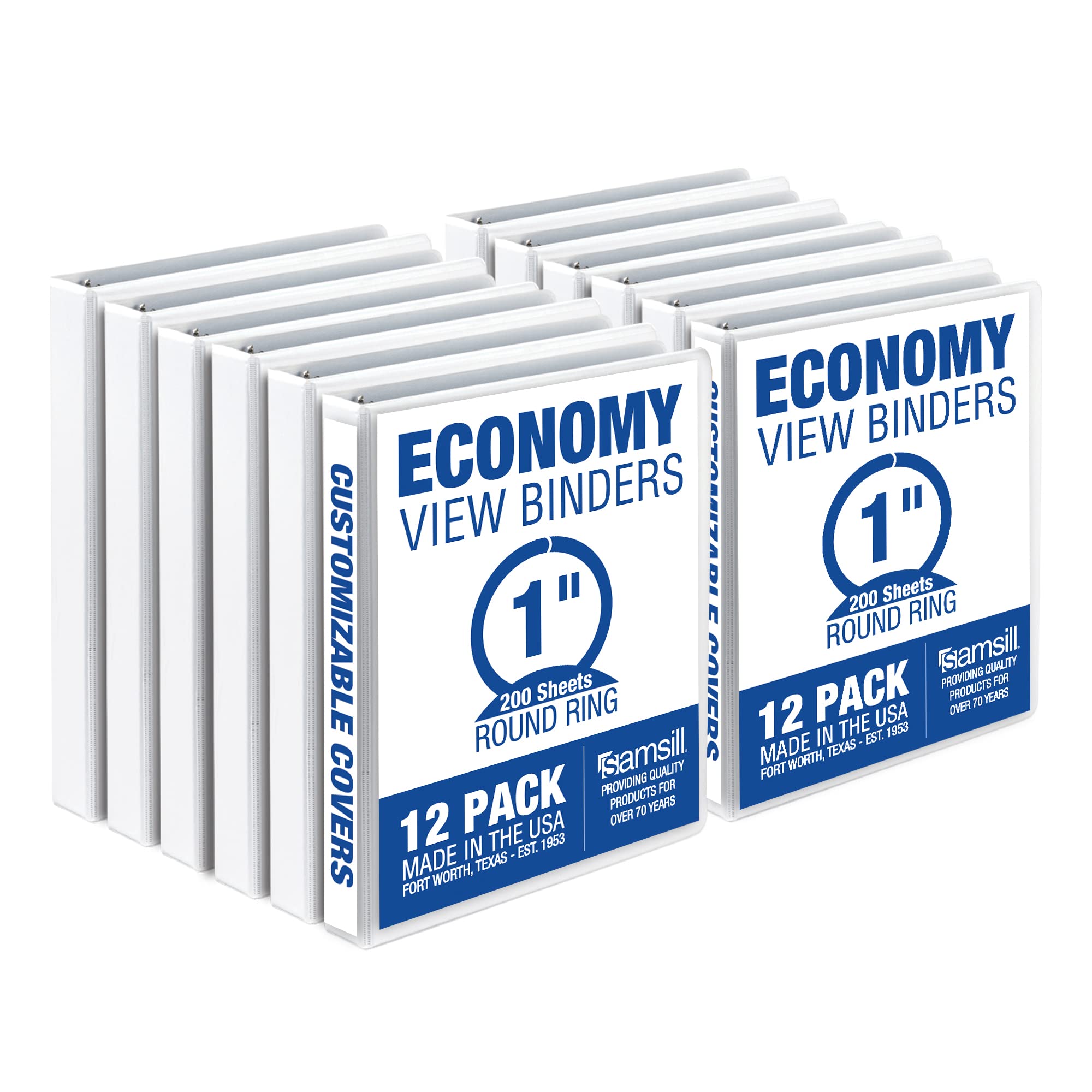 Samsill 1 Inch 3 Ring Binders, Made In Usa, Economy Round Ring, Clear View Cover, 200 Sheet Capacity - For School, Home, Office