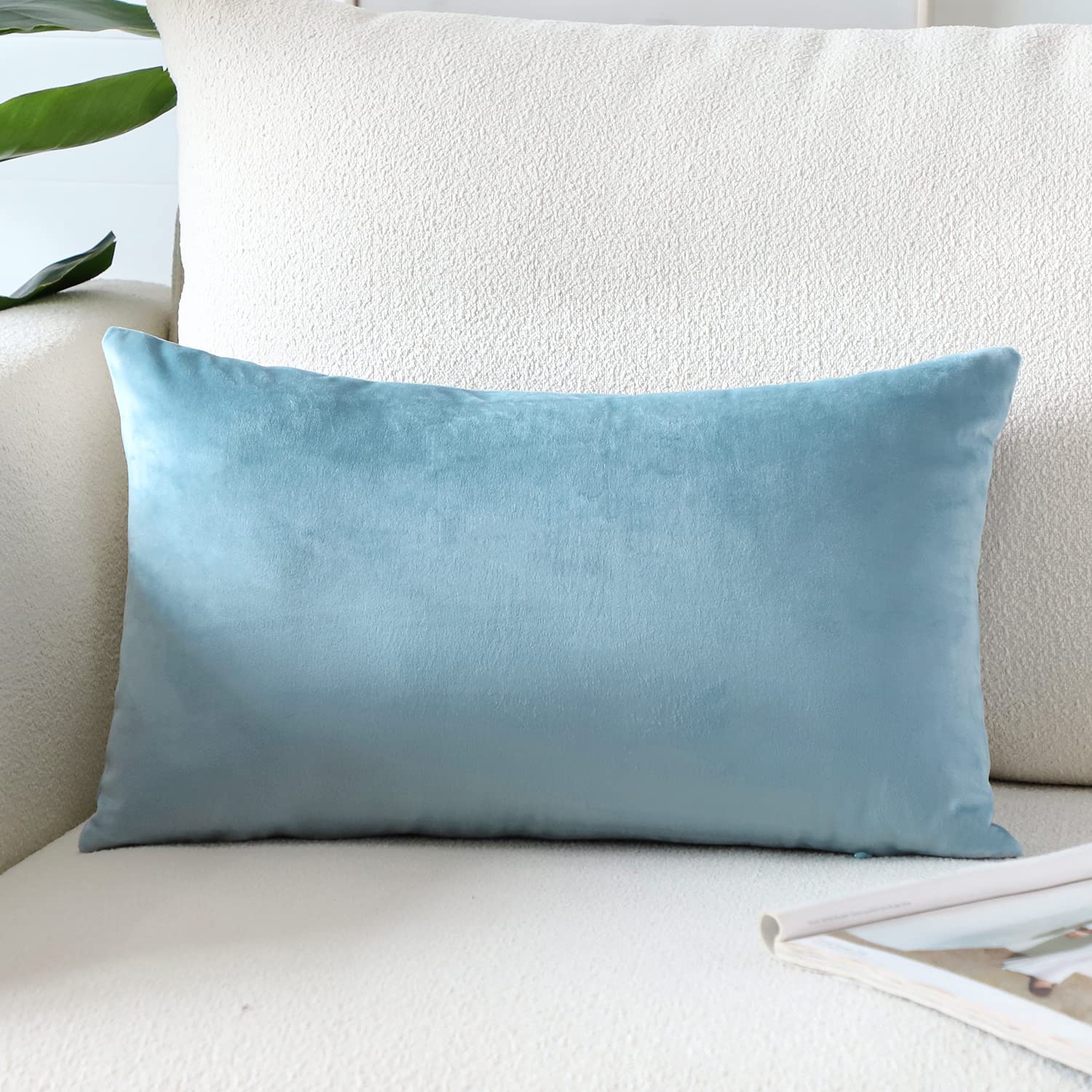 Artscope Luxury Velvet Pillow Covers Super Soft Decorative Square Throw Pillow Covers Case Cushion Covers For Sofa Couch Bedroom Car Decor 12X20 Inch Light Blue
