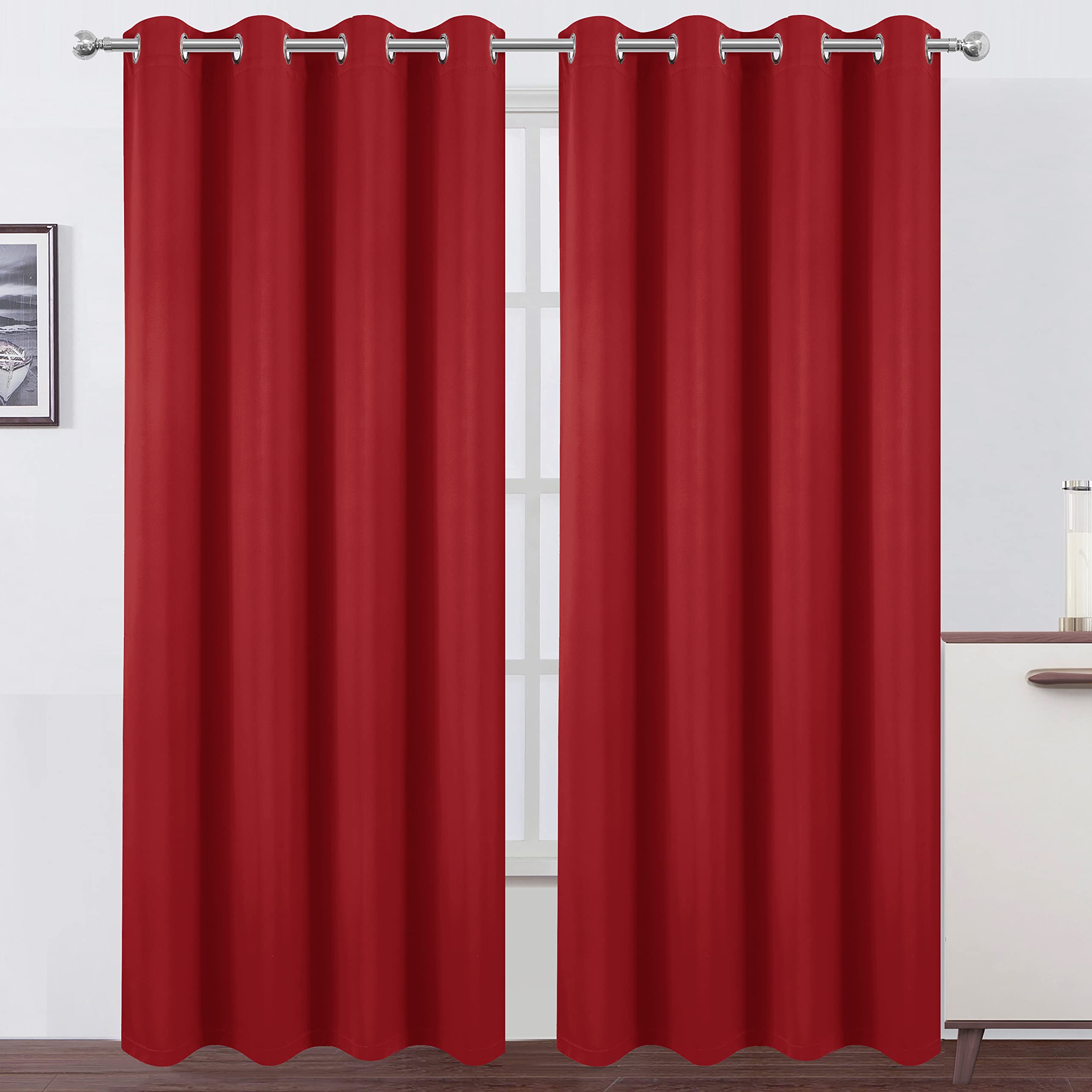 Lemomo Bright Red Thermal 100% Blackout Curtains/52 X 95 Inch/Set Of 2 Panels Room Darkening Curtains For Bedroom And Living Roo
