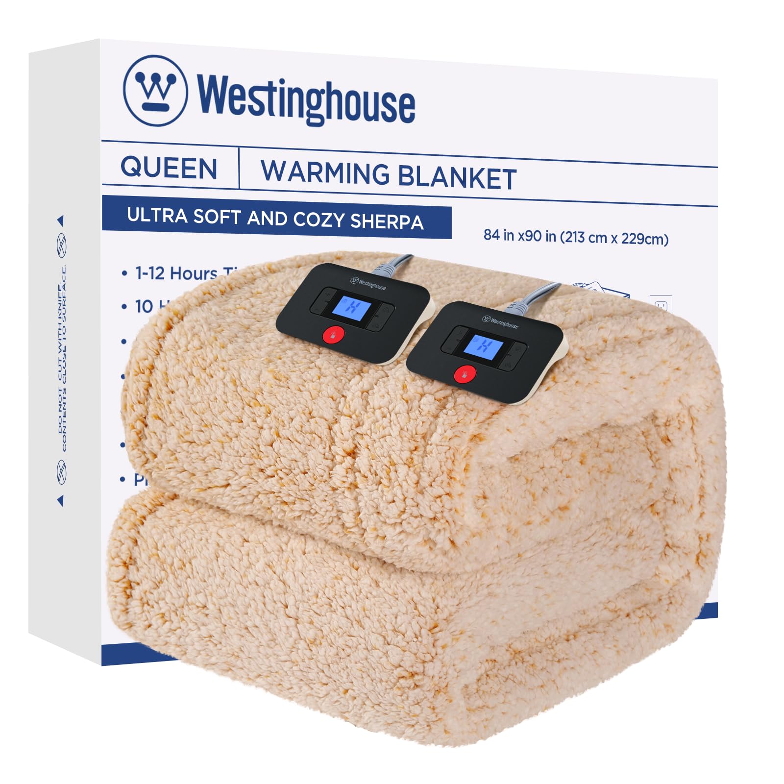 Westinghouse Electric Blanket Queen Size, Soft Plush Sherpa Heated Blanket with 10 Heating Levels & 1-12 Hours Auto-Off, Machine