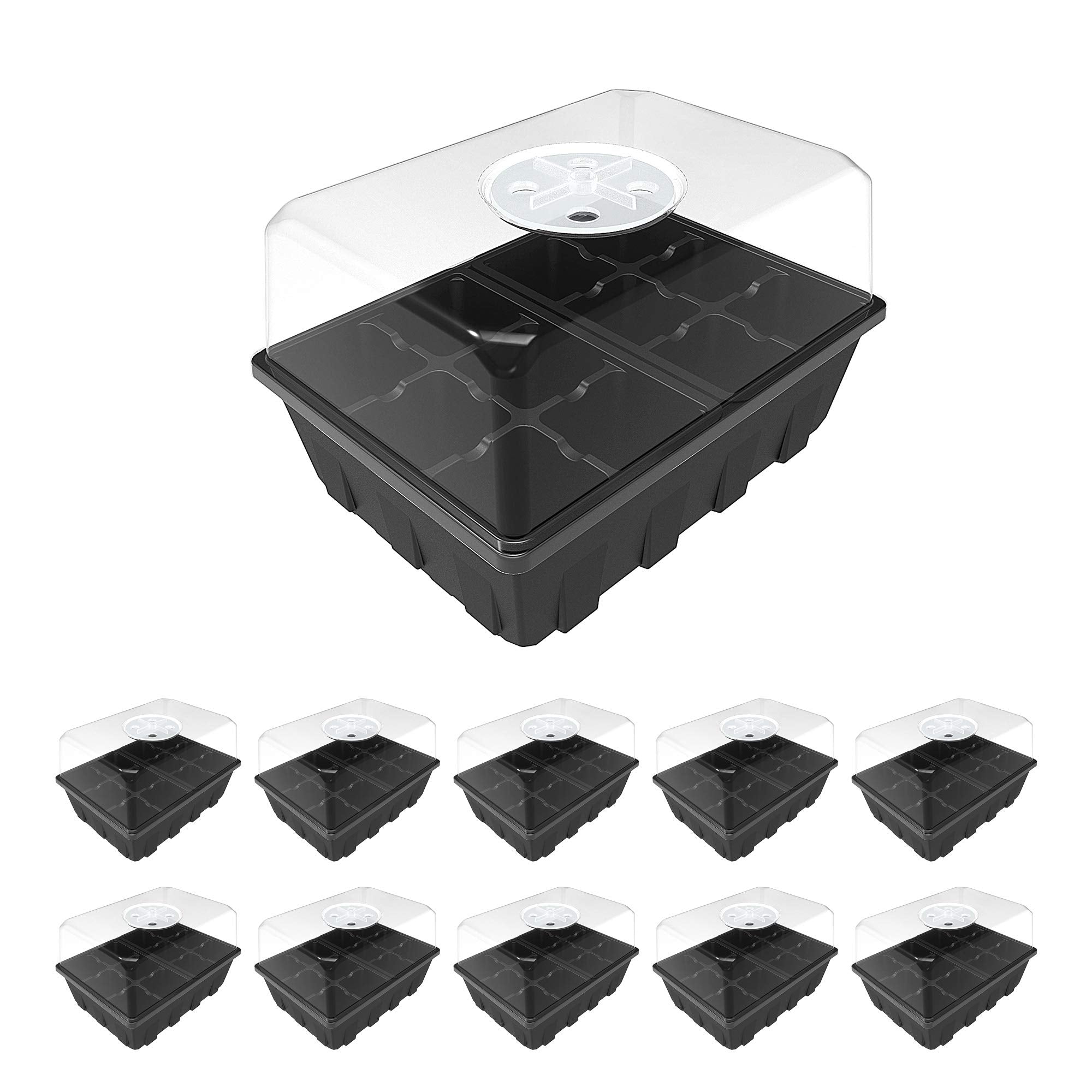 Gardzen 10-Set Garden Propagator Set, Seed Tray Kits With 120-Cell, Seed Starter Tray With Dome And Base 6.6' X 4.5' (12-Cell