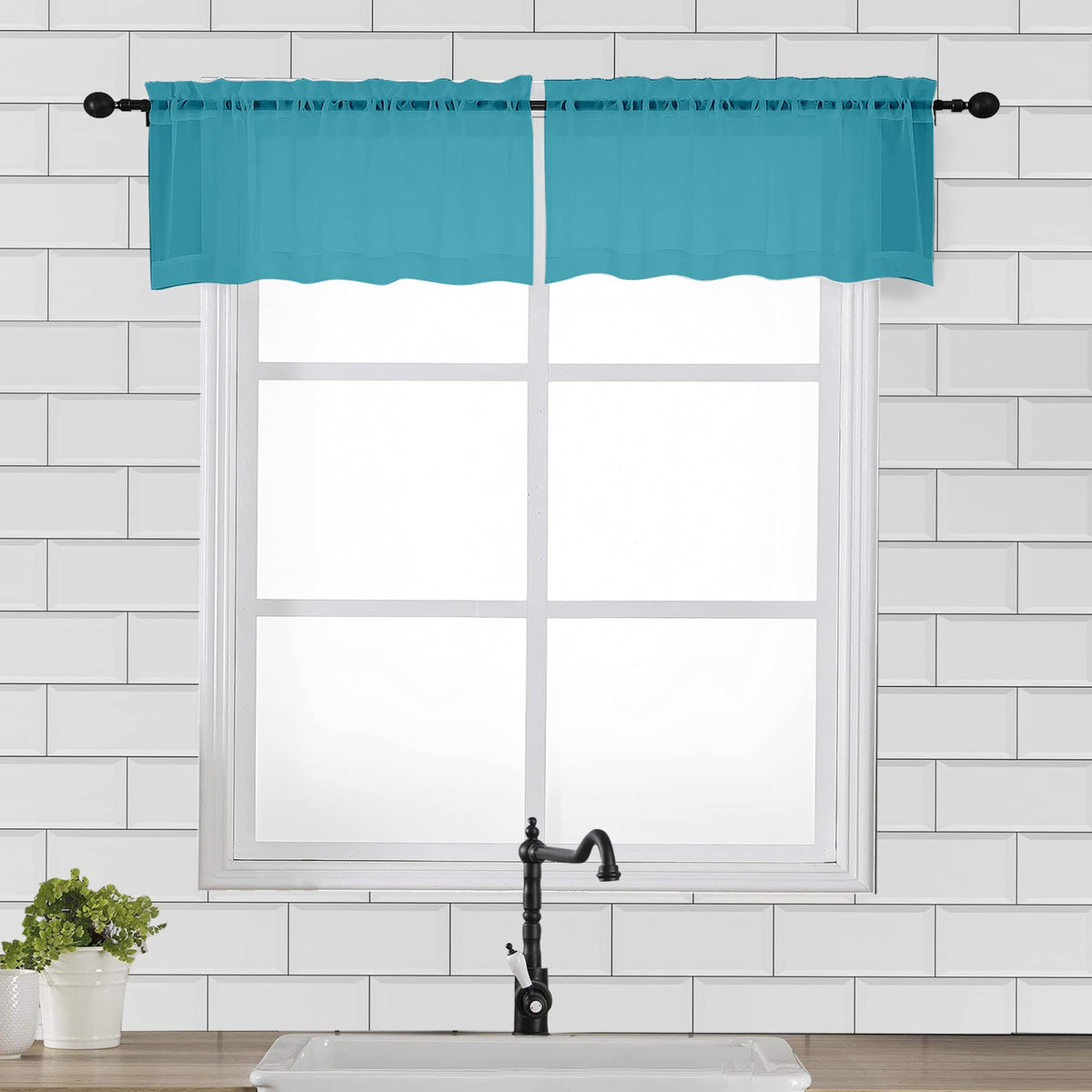 Ovzme 2 Panels Turquoise Sheer Valance - Short Sheer Curtain Valances For Windows Basement Semi Sheer Valances For Kitchen With
