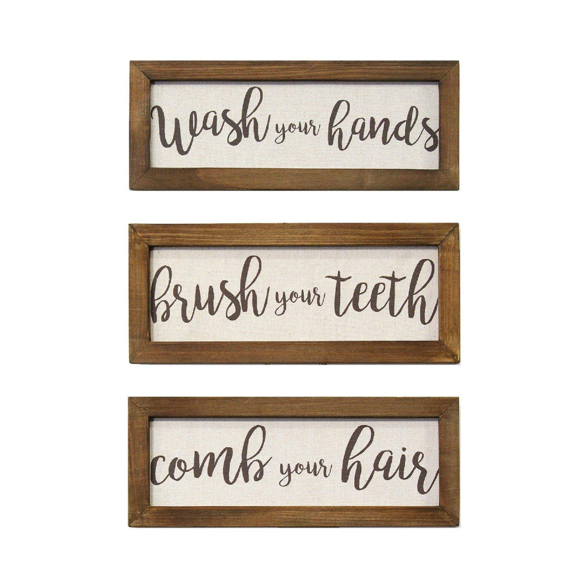 HomeRoots Set Of 3 Linen Bathroom Rules Wood Framed Wall Art