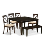 East West Furniture PFBO6-CAP-C 6 Piece Kitchen Table Set Contains a Square Dining Table with Butterfly Leaf and 4 Linen Fabric Dining Chairs with a Bench, 54x54 Inch, Cappuccino