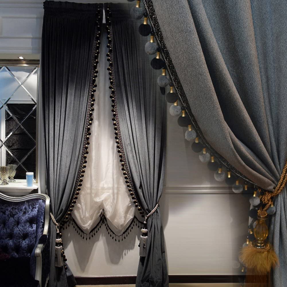 Helen Curtain Luxury Pom Poms Curtain For Living Room Blackout Velvet 2 Panels Curtains Set Luxury Tassel Bedroom Curtains (Iron