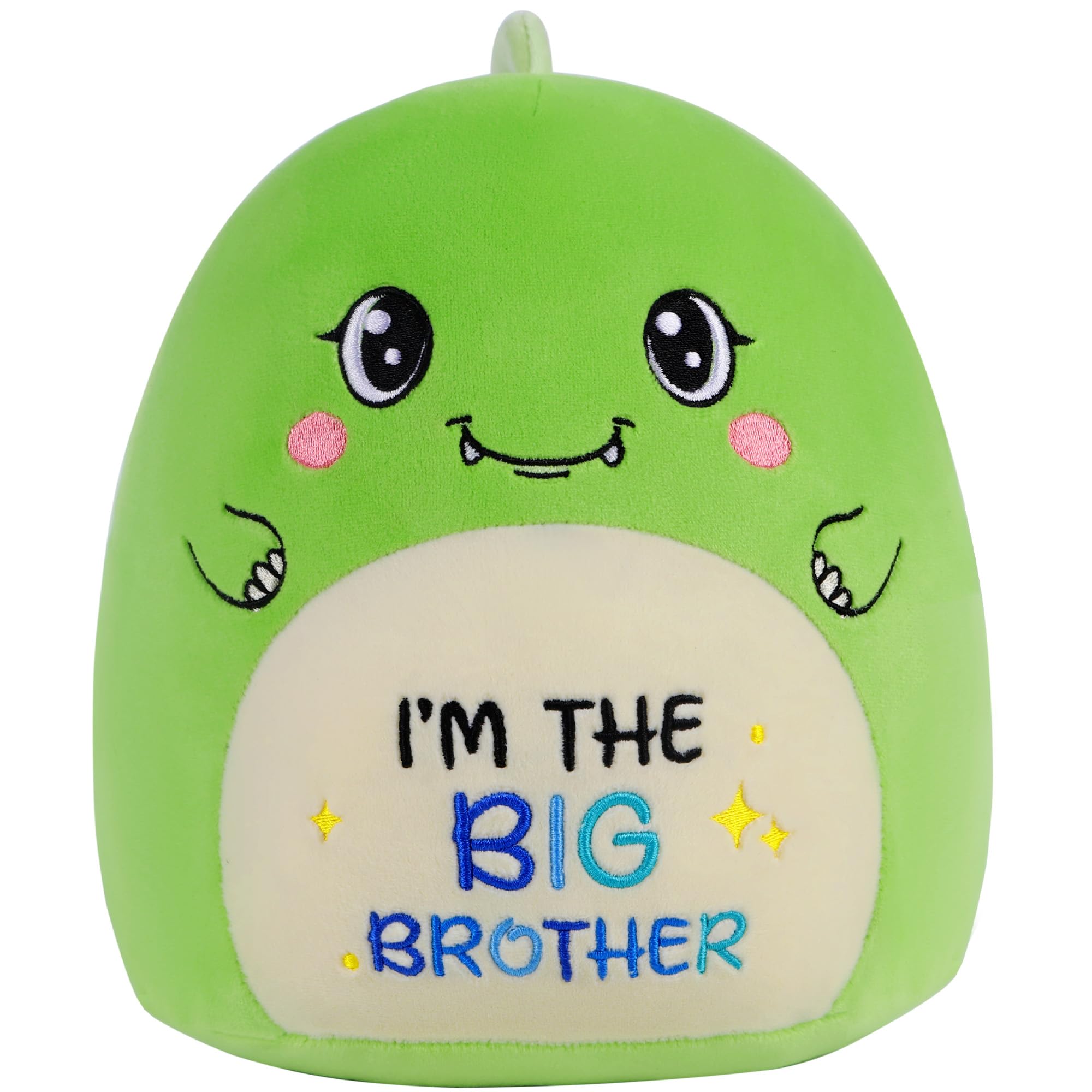 Seaopop Big Brother Dinosaur Stuffed Animals: 9-Inch Cute Green Dinosaur Plush Toys, Im The Big Brother Plushie Pillows, New Sib