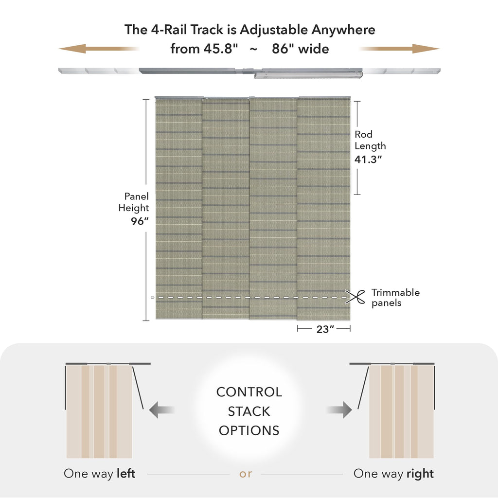 Godear Design Adjustable Sliding Panel Track Blinds For Sliding Patio Doors, Vertical Blinds For Large Windows, Extendable Track