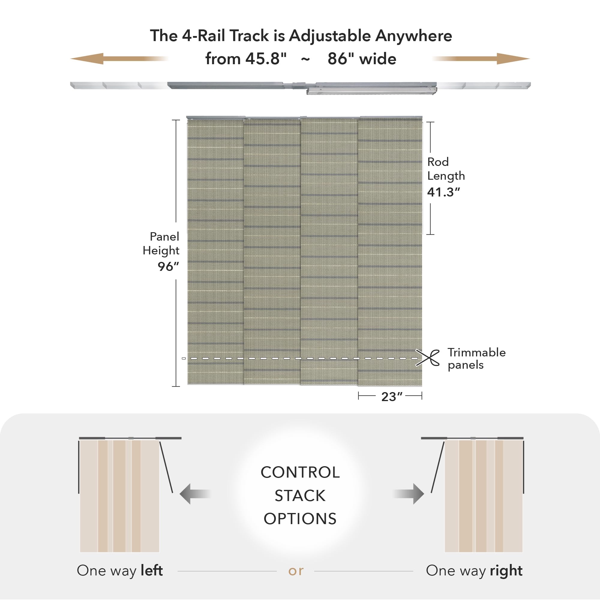 Godear Design Adjustable Sliding Panel Track Blinds For Sliding Patio Doors, Vertical Blinds For Large Windows, Extendable Track
