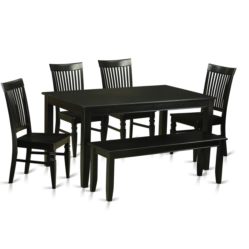 East West Furniture DUWE6-BLK-W Dudley 6 Piece Set Contains a Rectangle Dining Room Table and 4 Kitchen Chairs with a Bench, 36x60 Inch, Black