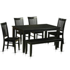 East West Furniture DUWE6-BLK-W Dudley 6 Piece Set Contains a Rectangle Dining Room Table and 4 Kitchen Chairs with a Bench, 36x60 Inch, Black