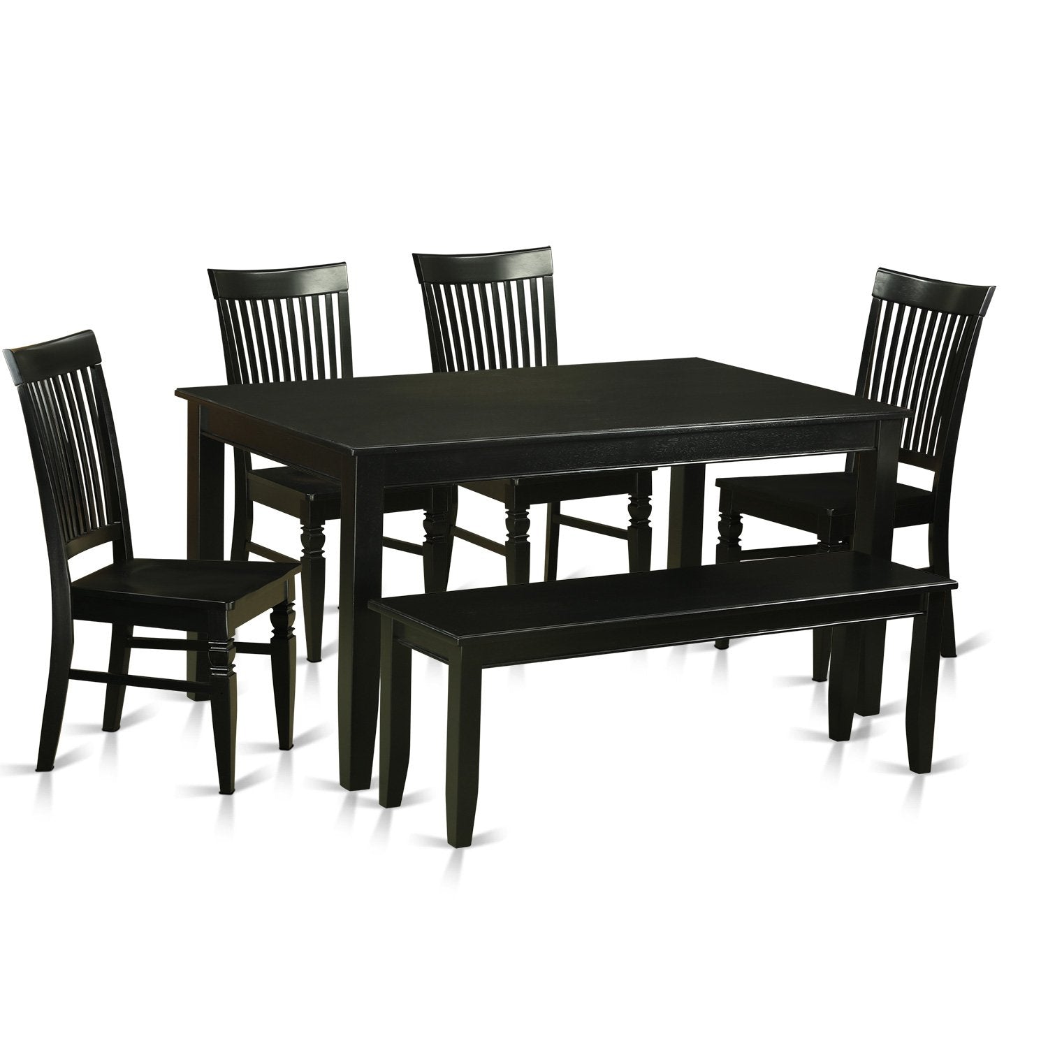 East West Furniture DUWE6-BLK-W Dudley 6 Piece Set Contains a Rectangle Dining Room Table and 4 Kitchen Chairs with a Bench, 36x60 Inch, Black