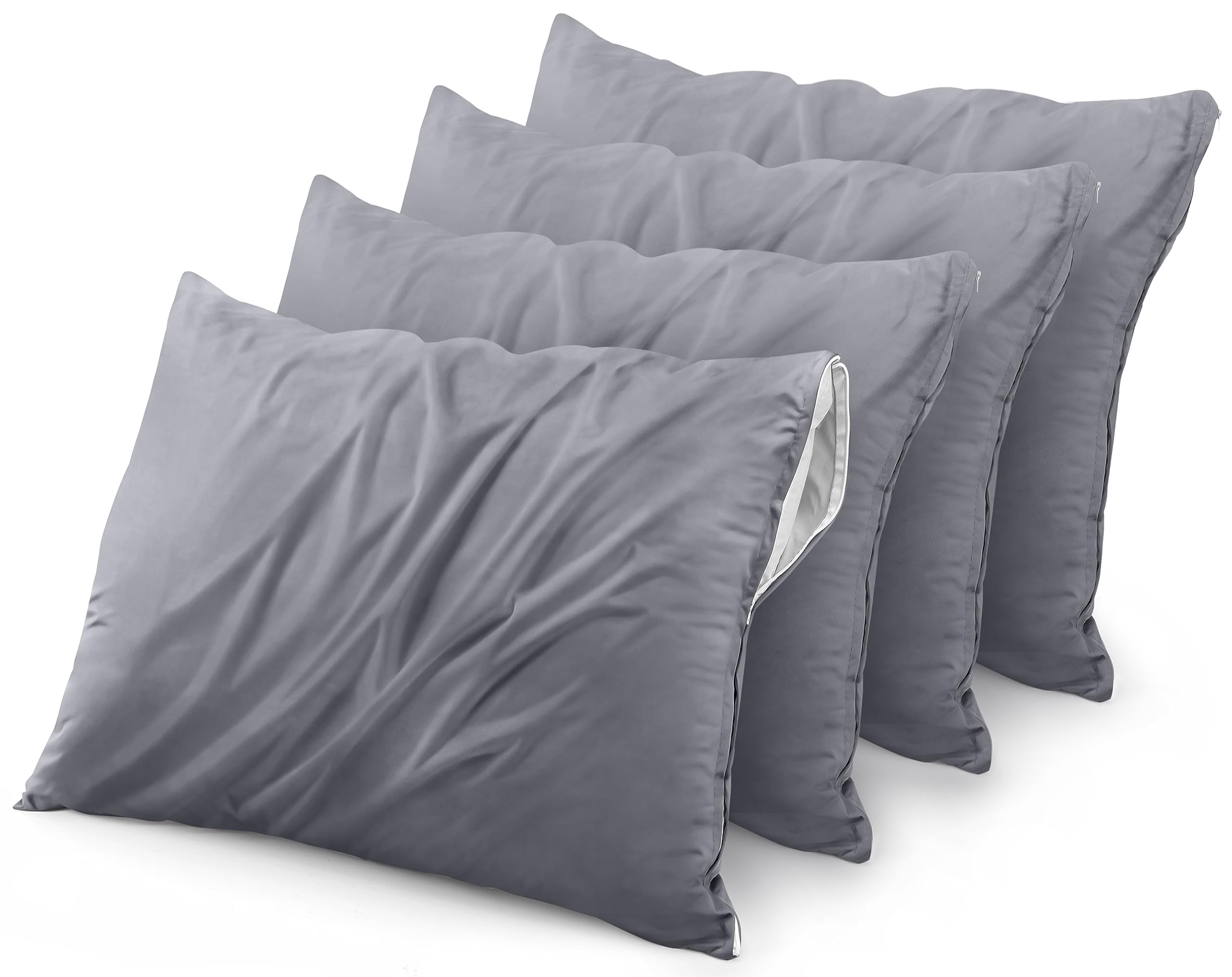 Utopia Bedding Waterproof Pillow Protector Zippered (4 Pack) Standard Grey- Bed Bug Proof Pillow Encasement 20 X 26 Inches