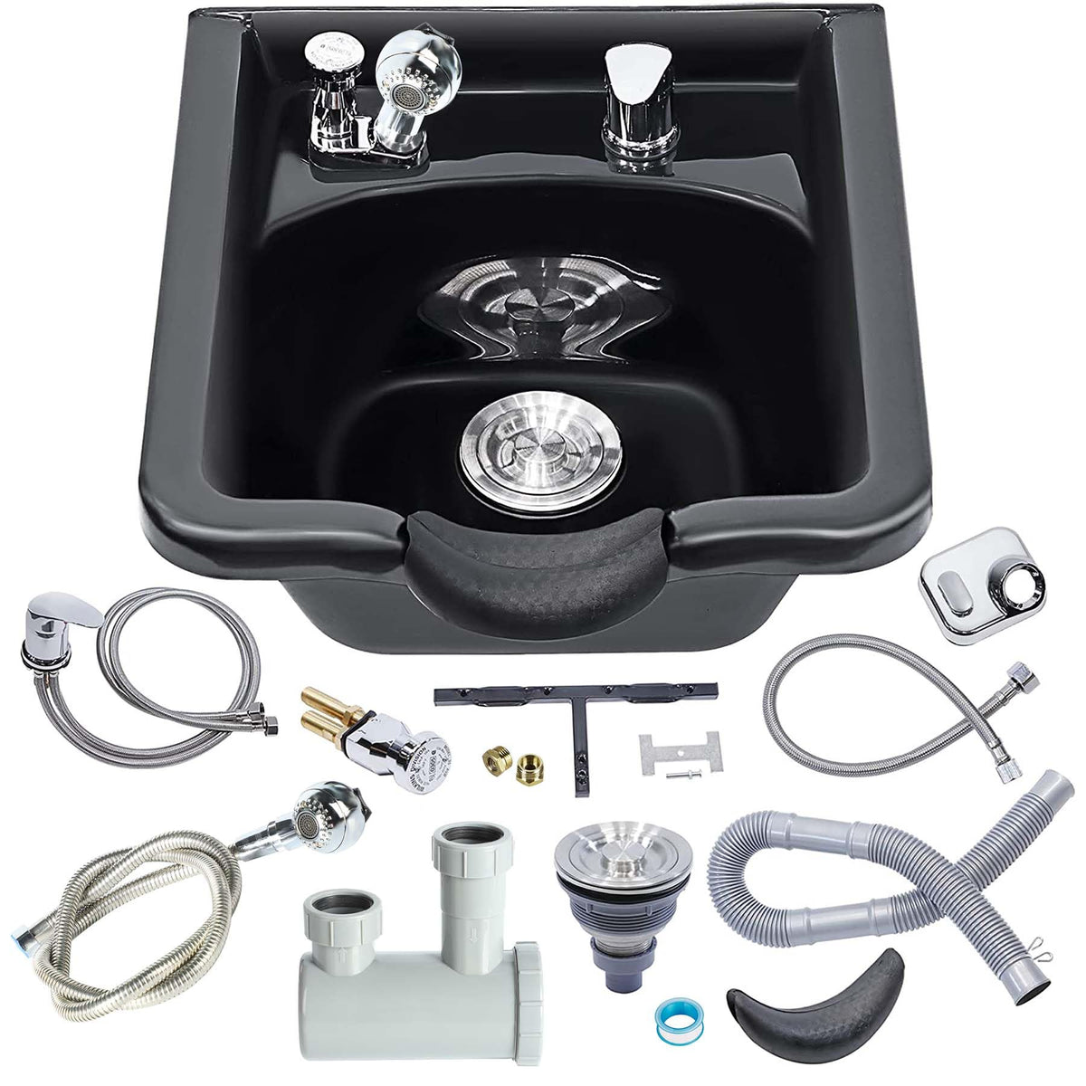 Toriexon Shampoo Bowl for Salons, Black ABS Plastic Shampoo Sink for Home, Easy to Clean and Install Salon Shampoo Bowls for Hai
