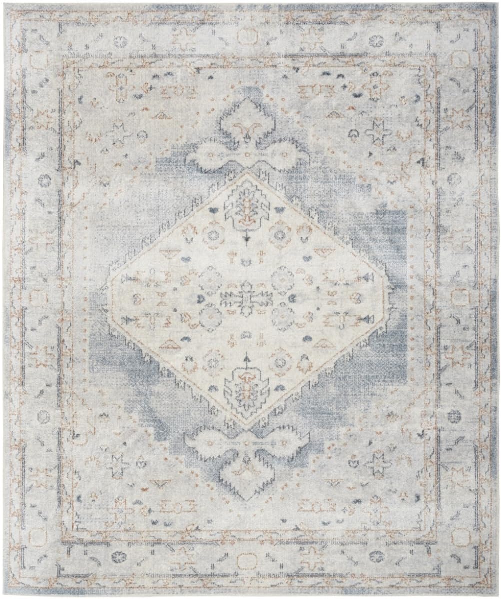 HomeRoots 521766 8 x 10 ft. Light Blue Oriental Power Loom Distressed Washable Rectangle Area Rug