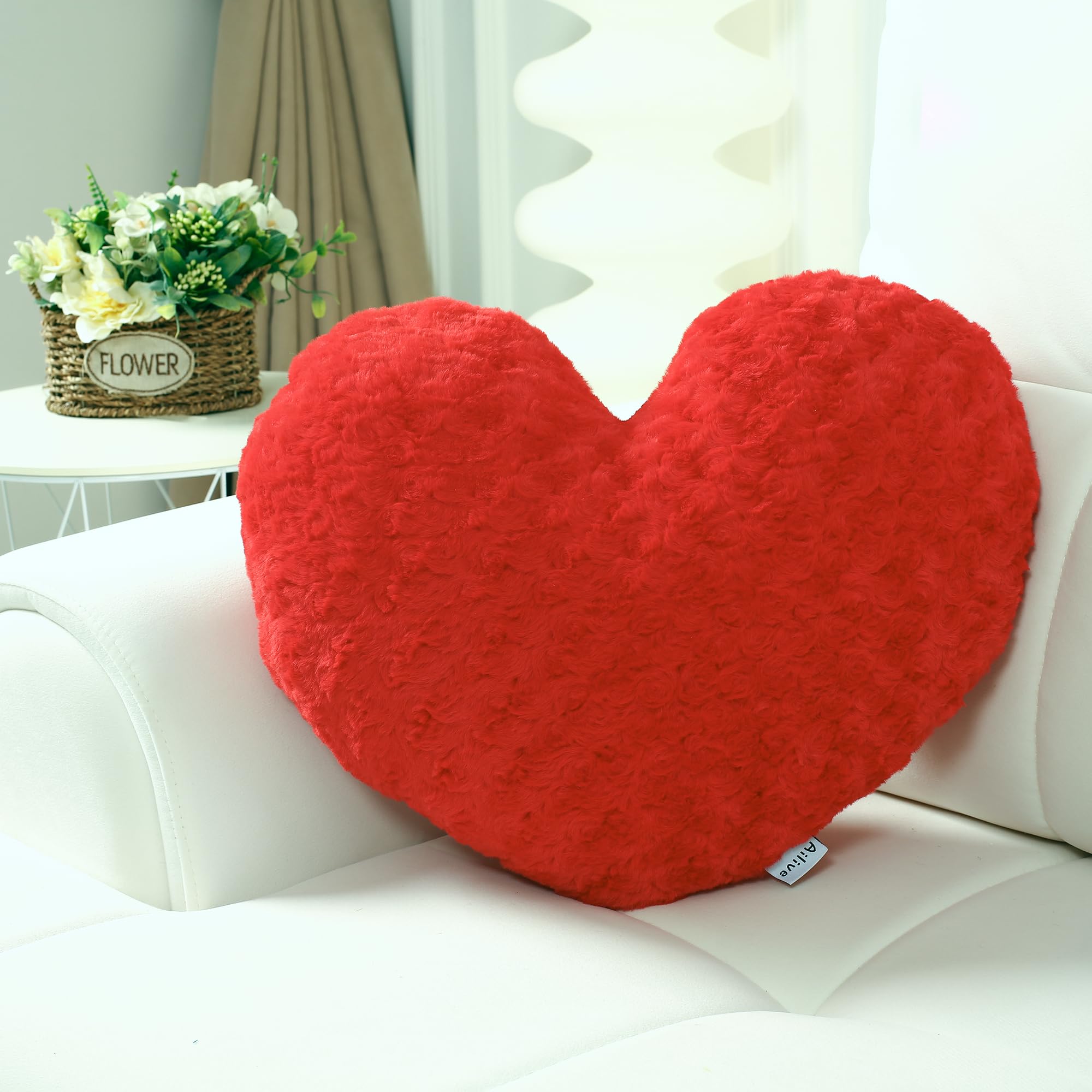Ailive Red Heart Pillow Accent Pillow Decorative Throw Pillows For Chair Bed Couch And Living Room; Fabric With Delicate Rose Pa