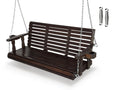 Fortune Candy Wooden Porch Swing 3-Seater, High Backrest and Deep Seat, Bench Swing with Cupholders, Hanging Chains and 7mm Spri